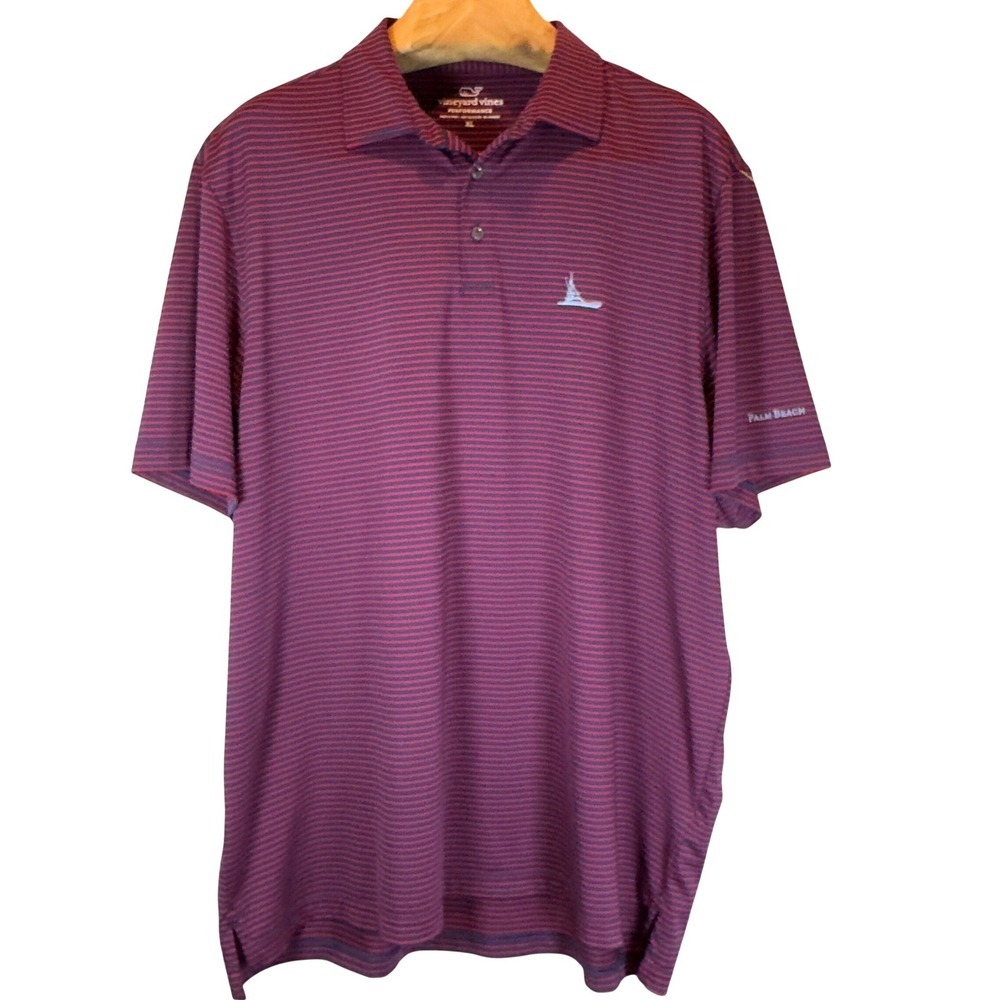 Vineyard Vines Performance Polo Men's XL Palm Beach Yacht Navy Red Microstripe